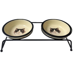 防滑护颈狗碗狗盆陶瓷双碗猫盆猫狗粮盆宠物食盆饭盆小型碗高脚架