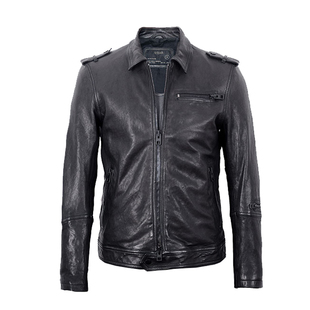 皮匠门 MEN+英国植鞣绵羊皮衣男夹克翻领拉链欧美复古机车LM9141A