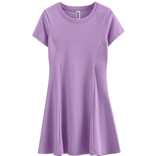 夏季新款韩版纯白修身显瘦圆领中长款短袖体恤赫本裙连衣裙女装