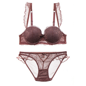 欧美秘密蕾丝边性感文胸套装纯棉 小胸聚拢内衣薄棉插片舒适胸罩