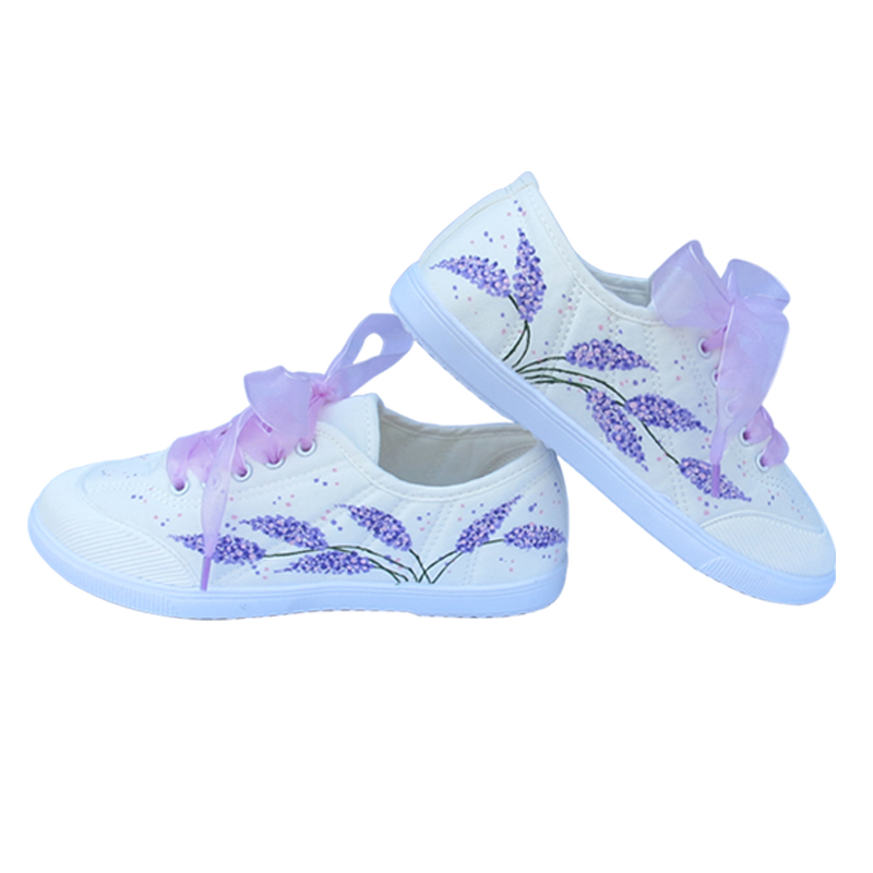 手绘布鞋女春夏秋软底低帮系带小白鞋女唯美清新休闲舒适汉服国风