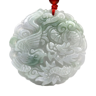 天然正品翡翠A货龙凤玉佩吊坠 男女款情侣玉项链玉毛衣链婚庆礼物