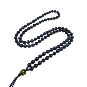 黑曜石98颗圆珠链吊坠挂绳绳翡翠佛珠项链绳玉挂件绳子男女款包邮