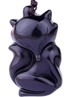 男女黑曜石狐狸吊坠项链男女