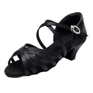 菁优儿童专业拉丁舞鞋黑色女孩女童软底平中低跟舞蹈鞋凉鞋初学者
