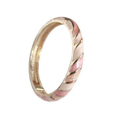 玫瑰金边粉滴条纹小号景泰蓝手镯