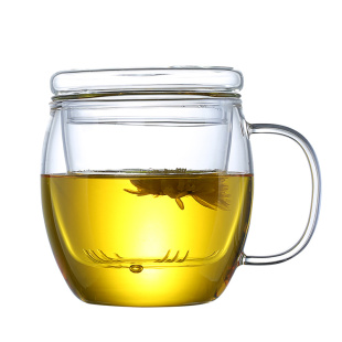 加厚玻璃杯茶杯带把带盖男女三件杯子泡茶耐高温透明水杯套装家用