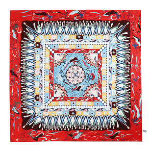 敦煌壁画真丝丝巾飞天110CM重磅大方巾三兔莲花藻井围巾披肩包邮