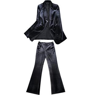 春装新款金丝绒时尚修身职业西装套装休闲西服时尚帅气大码两件套