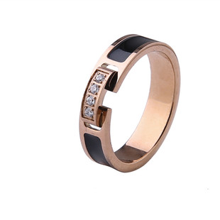 日韩镀玫瑰金钛钢不掉色镶钻食指戒指女简约时尚个性学生网红指环