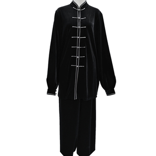 马蕾太极新款冬装武术练功晨练表演太极服南韩绒太极服高档金丝绒