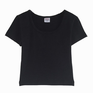 男士短袖t恤方领修身黑白体恤棉T半袖紧身上衣服男低领打底衫潮