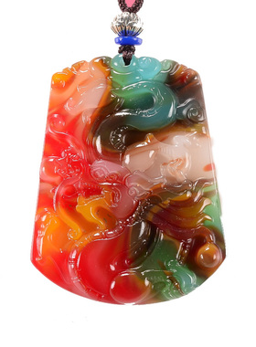 彩玉鸡血石吊坠男女款玛瑙生肖龙