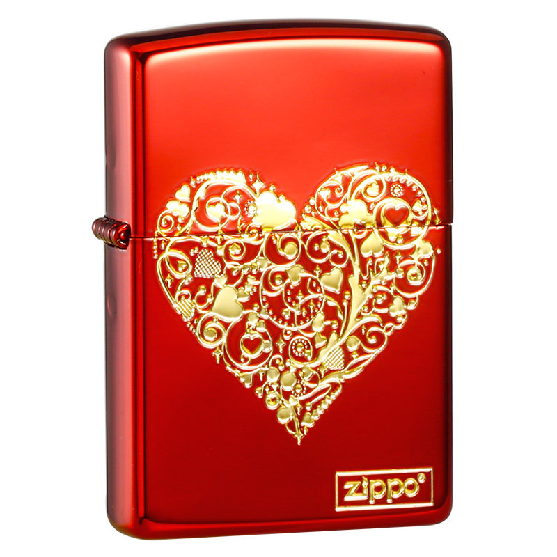 zippo打火机心有桃心彩冰贝壳