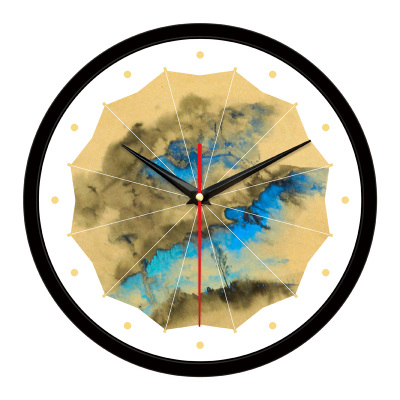 油纸伞艺术挂钟客厅创意时尚个性大气家用装饰墙钟表金属壁钟挂表