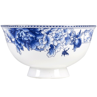 捡漏家用微瑕疵吃饭碗汤碗防烫高脚碗单个碗骨瓷碗碟餐具青花瓷碗