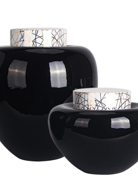 黑色创意大肚陶瓷罐装饰器皿摆件
