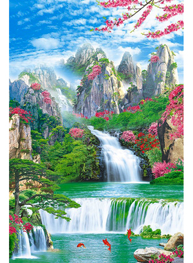 风景玄关装饰画竖版过道山水画墙画风水走廊单幅贴画客厅餐厅壁画