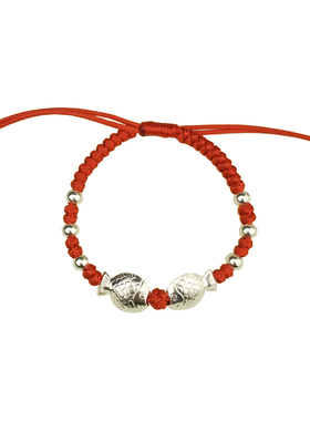 慢生活s925亲嘴鱼结红绳银手链