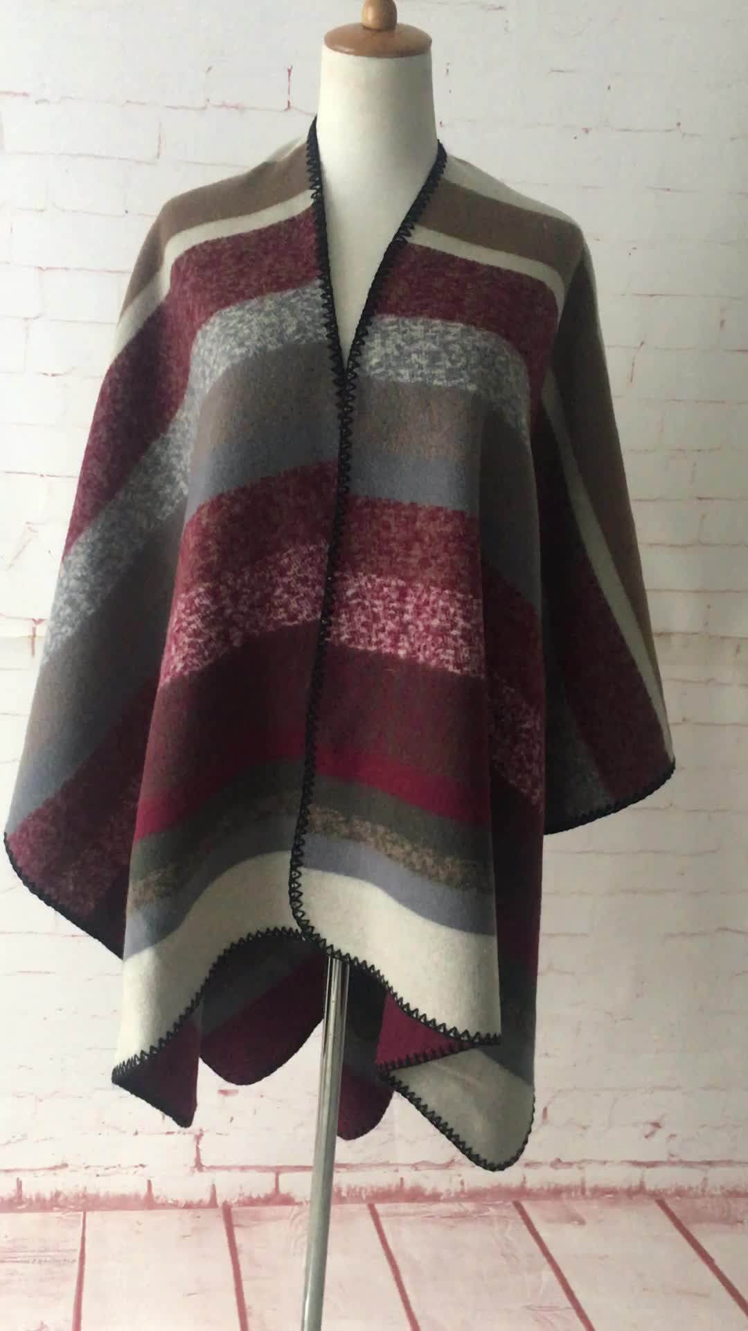 2017 Ladies Kashmir Cashmere Cape Stripe Blanket Wraps Handmade Wool