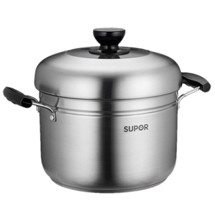 苏泊尔蒸锅304不锈钢家用复底加厚汤锅22/24cm燃气电磁炉通用炖锅