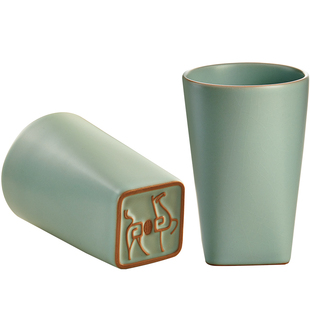 东道汝窑办公室高档功夫茶杯夫妻陶瓷套装礼盒情侣福 马对杯粉青