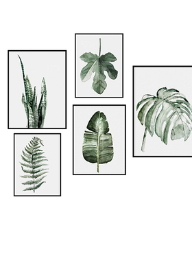 北欧风格沙发背景墙灰色绿植壁画