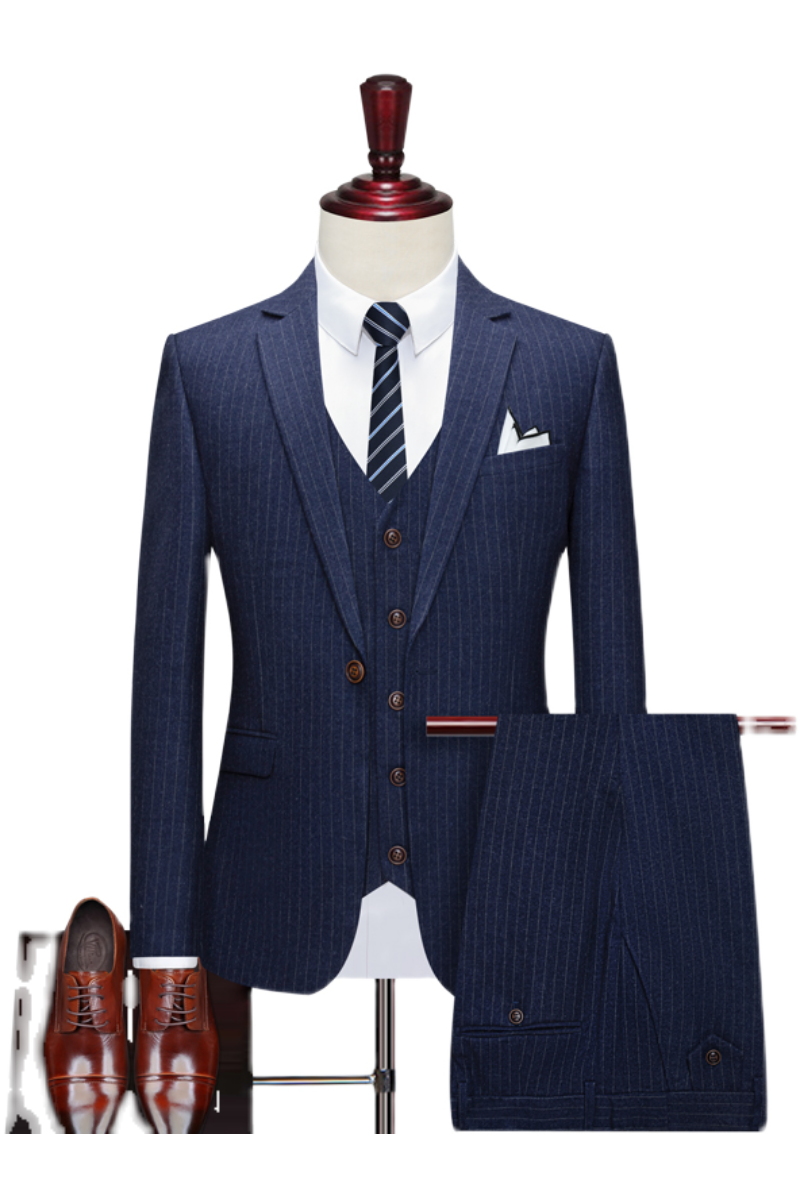 条纹男西服套装修身西装三件套新郎结婚礼服商务职业SJT835-P260,男装西服套装,星座1012