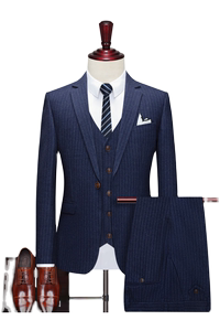 条纹男西服套装修身西装三件套新郎结婚礼服商务职业SJT835-P260图片