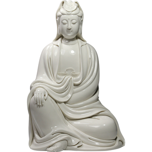 微美德化陶瓷赖瑞攀大师15寸披坐观音像白釉菩萨佛像居家供奉摆件