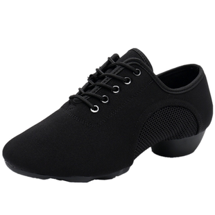 男女教师鞋黑低帮爵士靴帆布室外舞蹈练功鞋儿童秋冬拉丁舞鞋软底