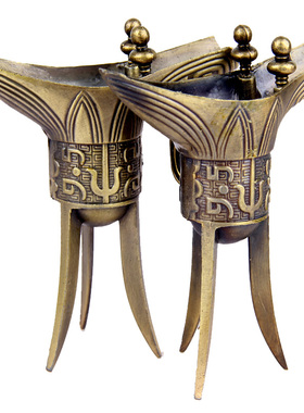 厚德居仿古风合金三角爵杯