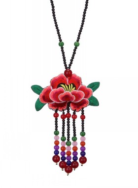 长款女刺绣大气云南中国风项链