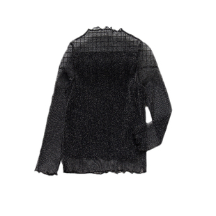 t恤童装蕾丝打底衫女童网纱上衣银丝透视洋气亲子装女宝宝长袖潮