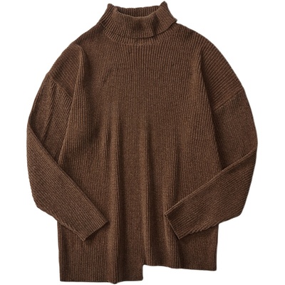 复古休闲大码高领坑条薄款毛衣