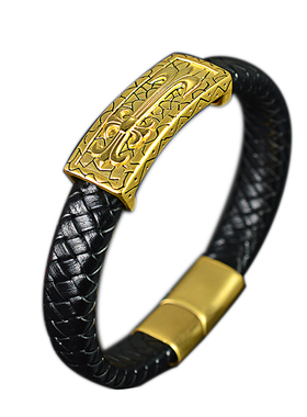 黄金手链男士3D硬金足金手牌红皮绳手镯情人节礼物顺丰包邮