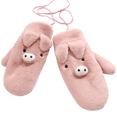可爱小猪冬季毛绒保暖手套