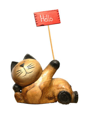 泰国招财木雕举牌猫开业礼物复古
