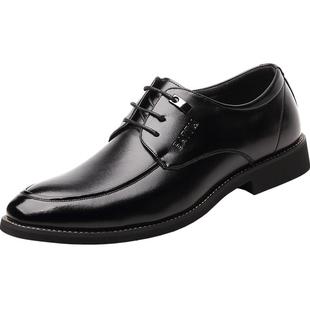 内增高皮鞋男士商务正装休闲面试结婚真皮圆头黑色夏季透气男鞋子