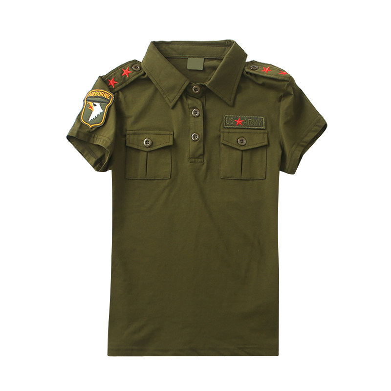 夏款水兵舞蹈服装迷彩服女 胸前红五角星翻领短袖T恤情侣款大码
