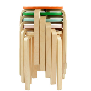 北欧实木圆凳彩色曲木板凳餐桌凳高木凳休闲凳家用可叠放折叠家具