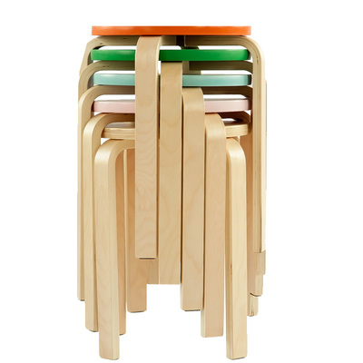 实木圆凳彩色曲木板凳家用可叠放