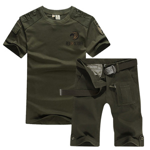 户外休闲夏季工装短袖套装男士军迷服短袖T恤工作套服宽松作训服