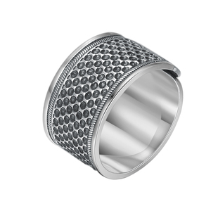 S999足银男女宽版鱼鳞祥云顶针戒指套纯银戒指泰银伸缩指环戒