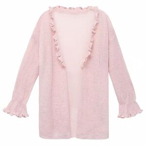 花边喇叭袖开衫外套女秋季慵懒风宽松显瘦很仙的镂空马海毛针织衫