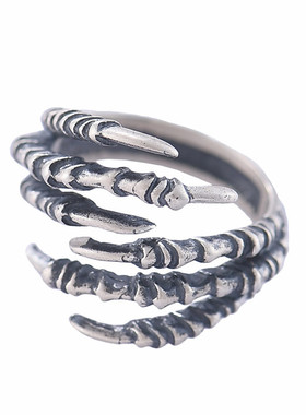 纯银骷髅老鹰爪子黑暗系戒指