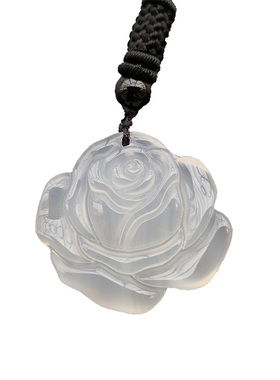 纯天然A货白玉髓玛瑙玫瑰花吊坠