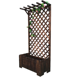 木栅栏花盆围栏攀爬花架防腐阳台户外碳化实木爬藤架网格花槽
