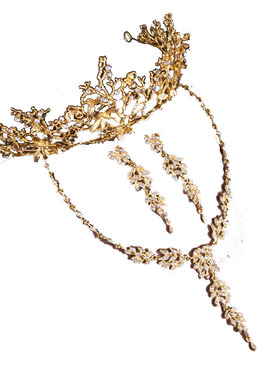 新娘金色头饰婚纱项链耳环