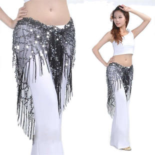 肚皮舞臀巾披肩百搭腰巾围巾服装套装练习腰链腰带特价亮片三角巾